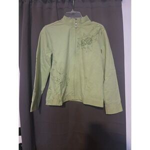 Tranquility Soft Activewear Sz Small Zipfront green Floral Rhinestones *